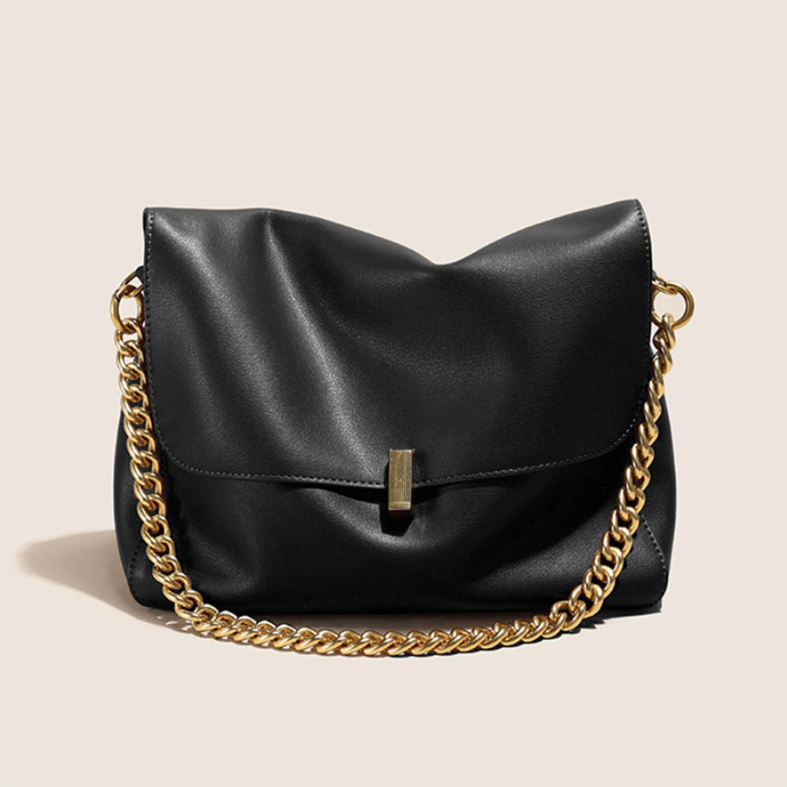 Large Soft Leather Chain Shoulder Bag | Oversized Tote Bag for Work