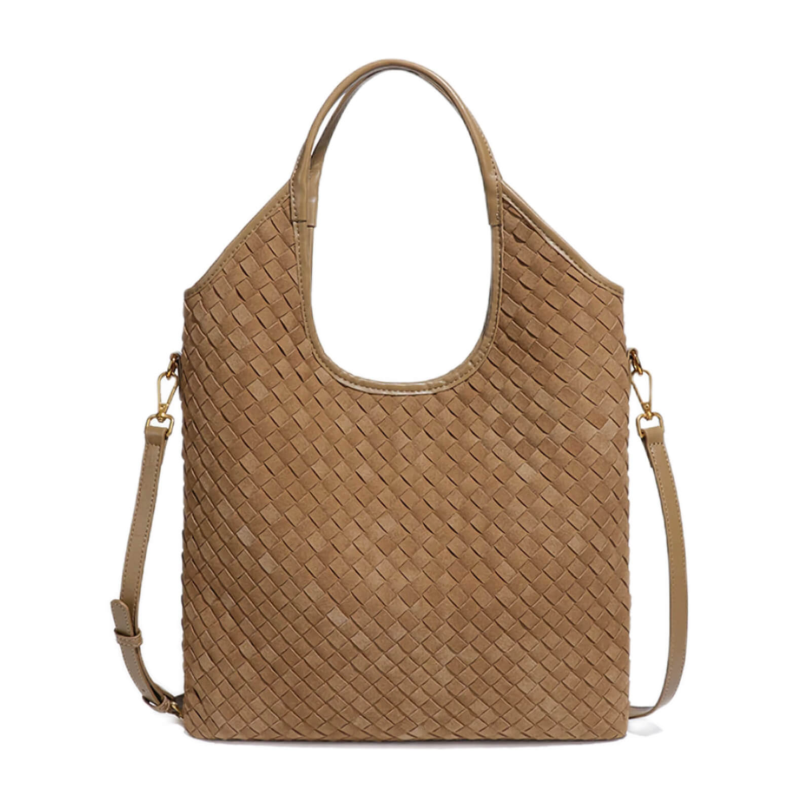 Suede Woven Crescent Tote Bag_