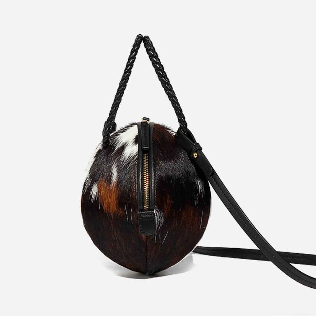 Wild Hair-on Leather Circle Bag – Chic Crossbody & Shoulder Design