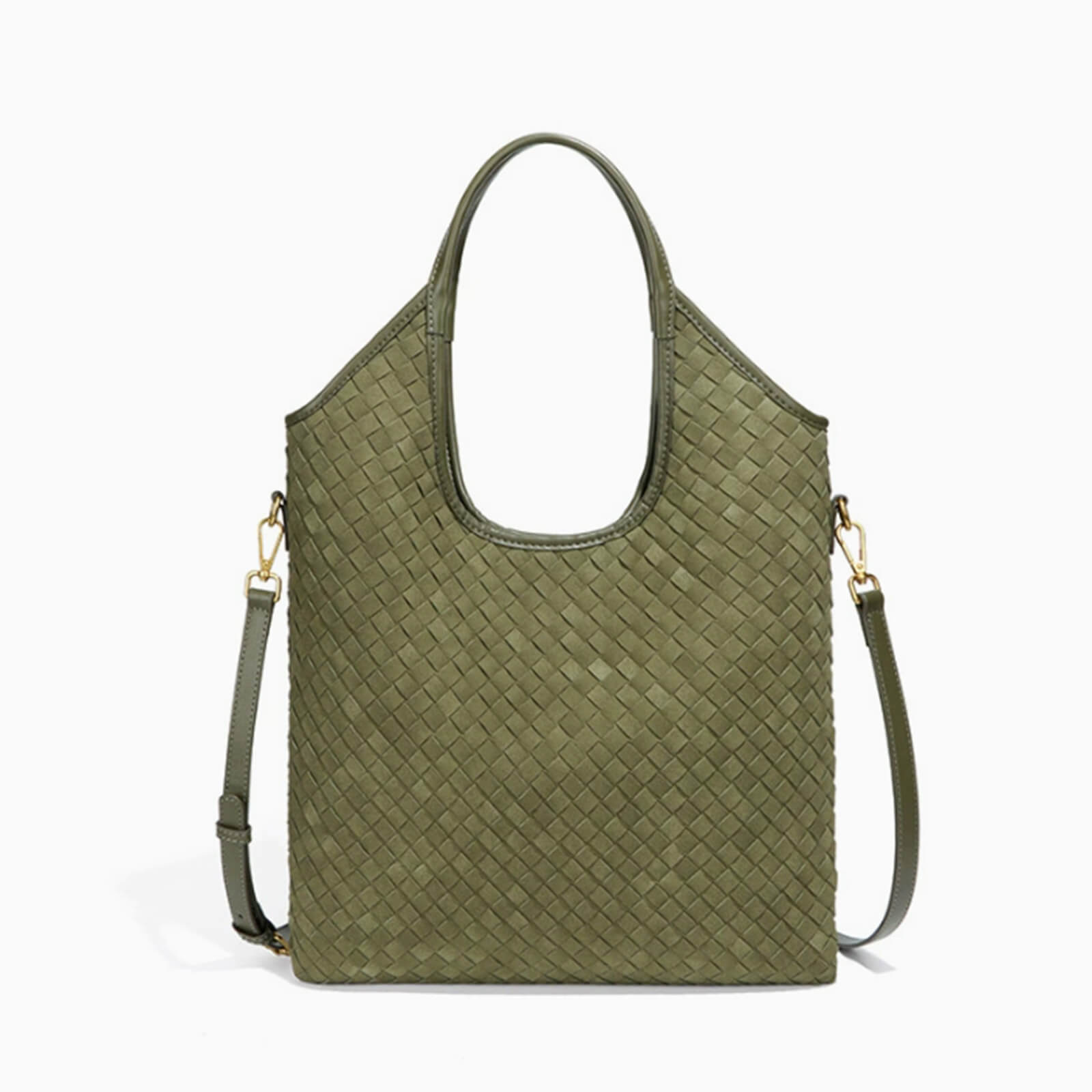 Suede Woven Crescent Tote Bag