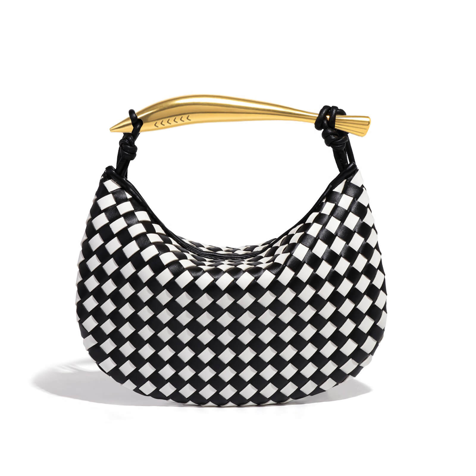 Designer Woven Crescent Bag - Structured Slouchy Bag with Top Handle & Strap