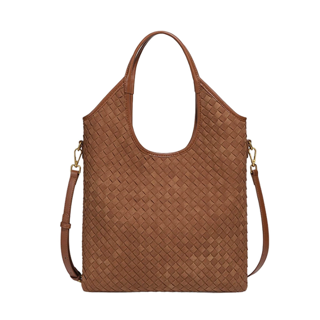 Suede Woven Crescent Tote Bag