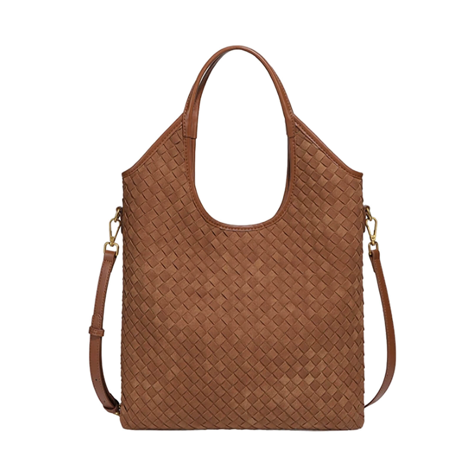 Suede Woven Crescent Tote Bag