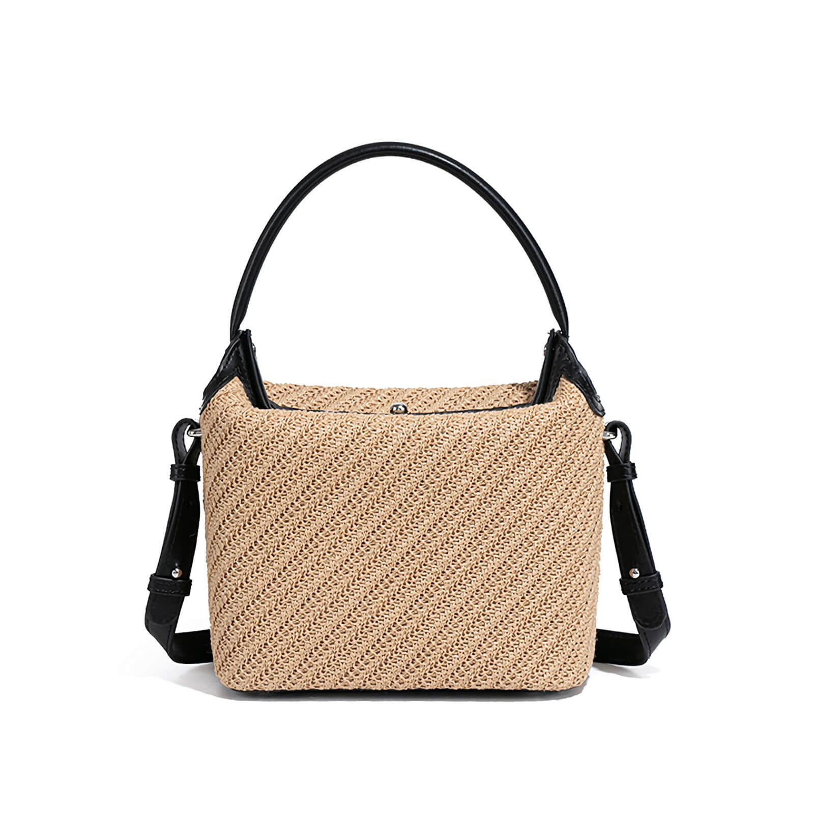 neutral woven shoulder bag
