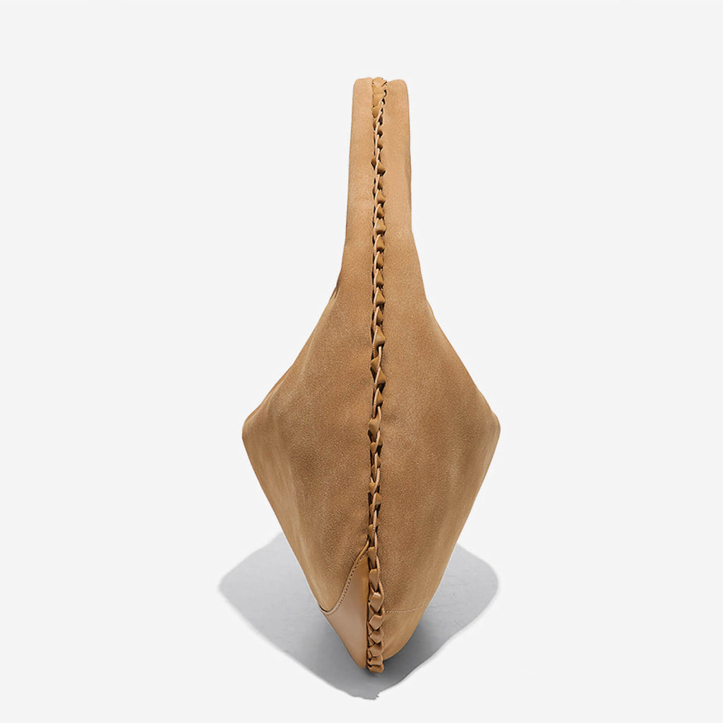 Suede Woven Hobo Shoulder Bag - Slouchy Textured Bag with Adjustable Strap