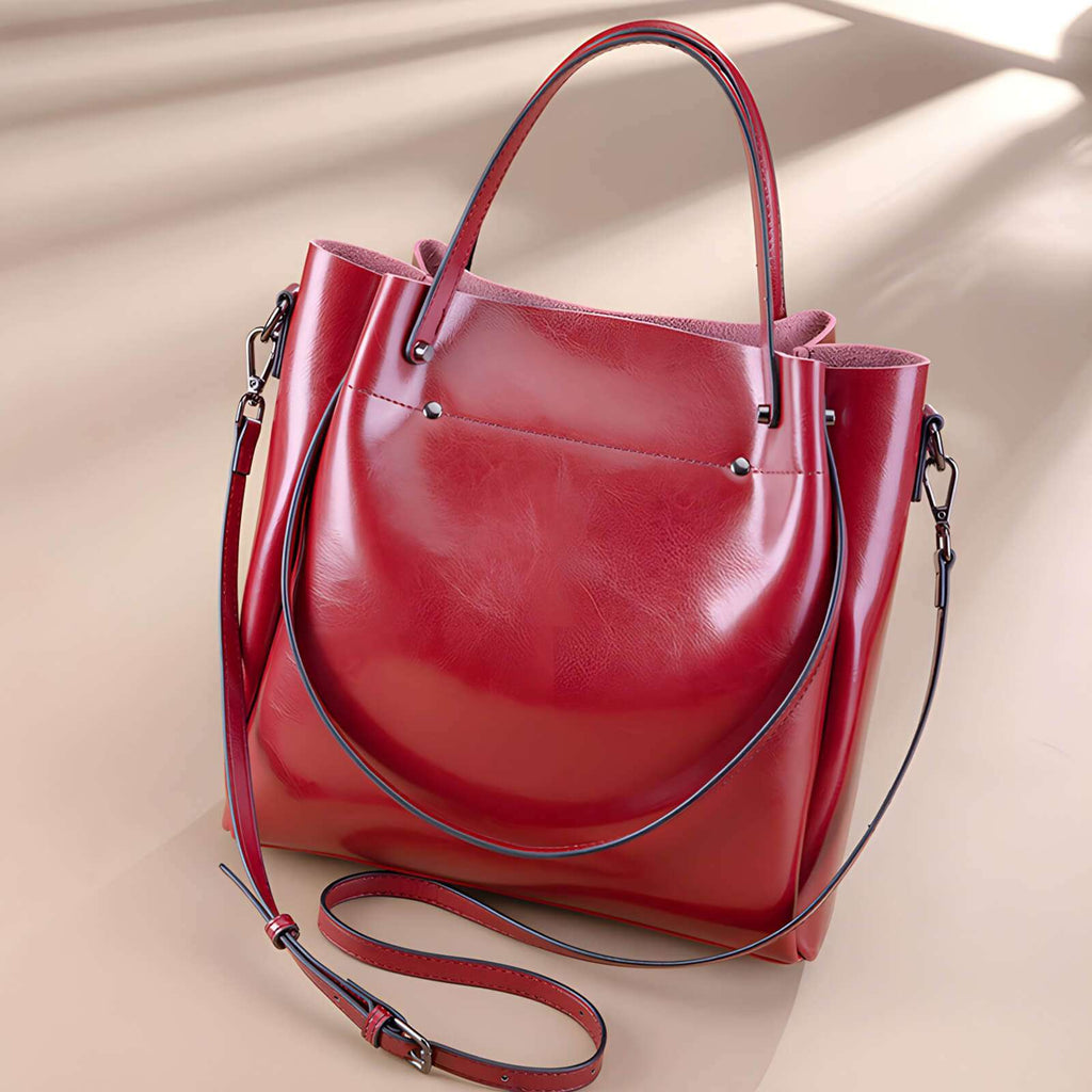 spacious leather tote with long strap