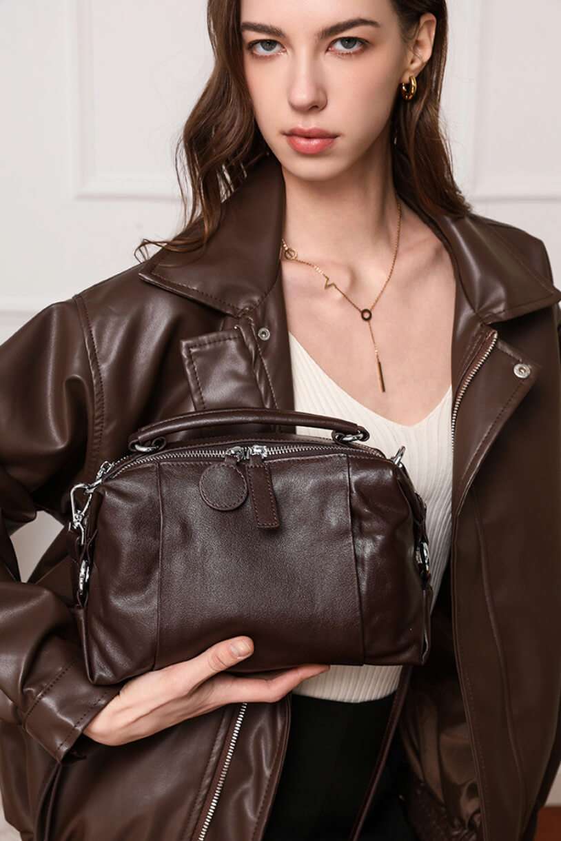 structured leather bag top handle crossbody