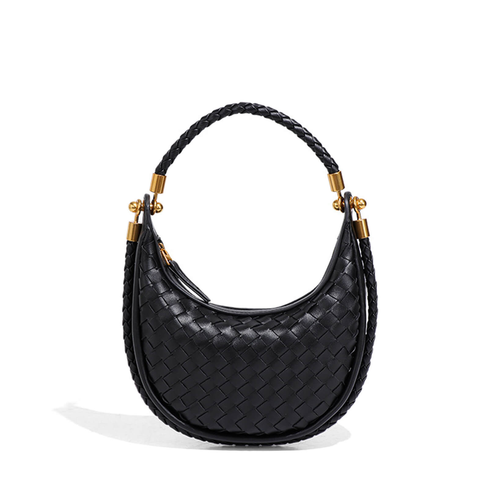 Woven Crescent Saddle Bag - Textured Curved Bag with Flap & Crossbody Strap