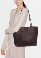 vegan leather woven tote